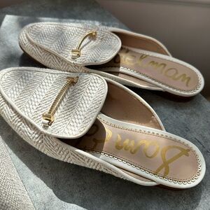 Sam Edelman Cream Mules with Gold Accents